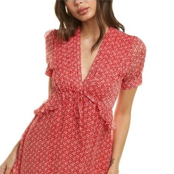 New The Kooples Red Ditsy Flowers Spring Liberty Dress Fit Flare PInup 1 / S - Picture 2 of 9